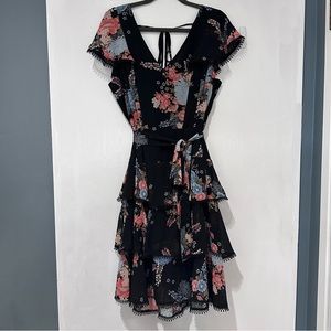 City Chic Flutter Sleeve Tiered Floral Dress